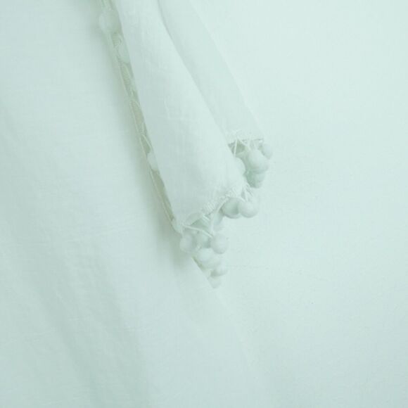 Amita Naithani Large Swim Cover Up White Embroidered Pompom Sheer Boho Vacation - Picture 8 of 9